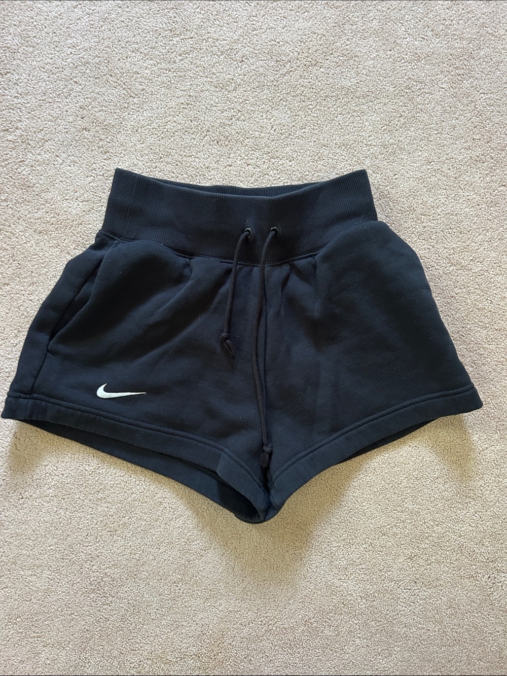Nike Women's Black Athletic Drawstring Shorts with White Swoosh